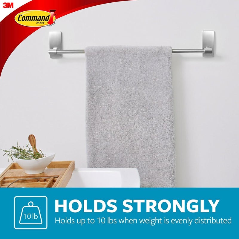 Command Bath Satin Nickel Towel Bar with Water Resistant Strips, Bathroom Organizer, 24 in Bar Length Holds up to 10 lbs - Image 3